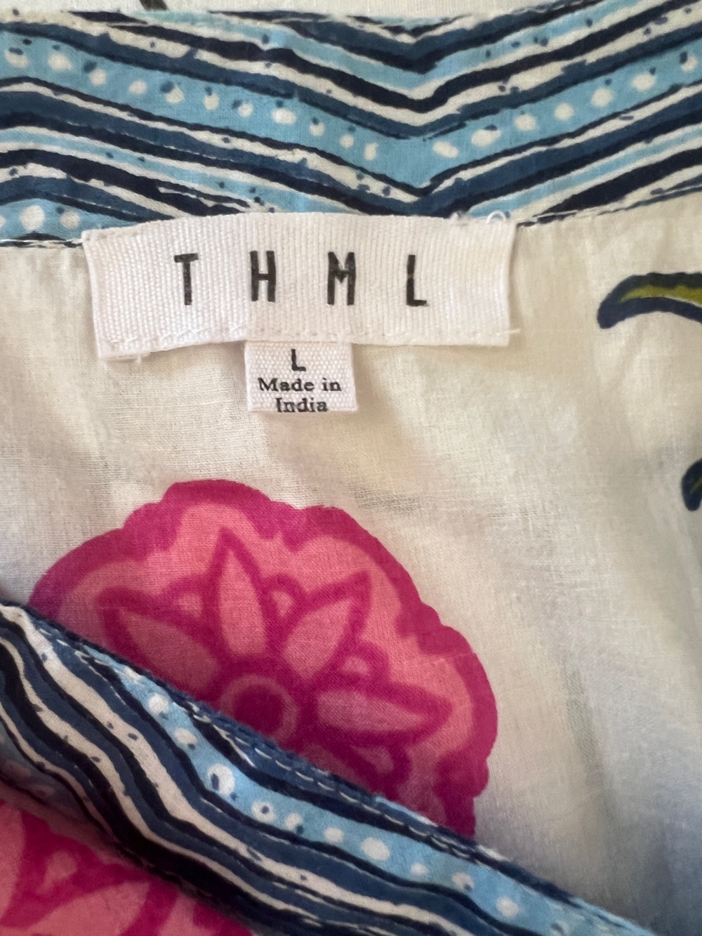 THML Pink Mixed Print Flutter Sleeve Boho Blouse - Size Large - Picture 4 of 8